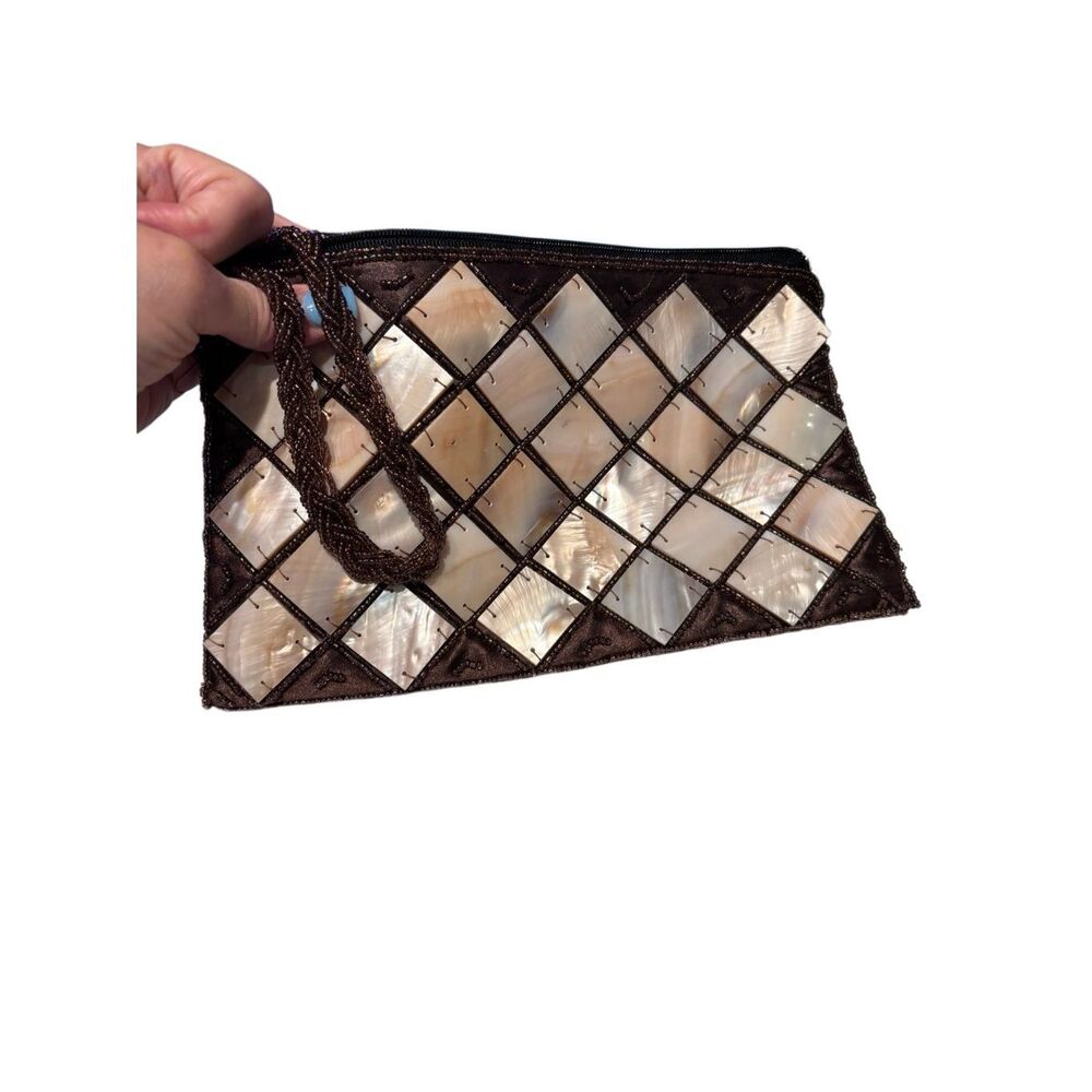 Mad Style‎ Handmade Mother Of Pearl & Natural Horn Wristlet Change Purse 9x5.5”